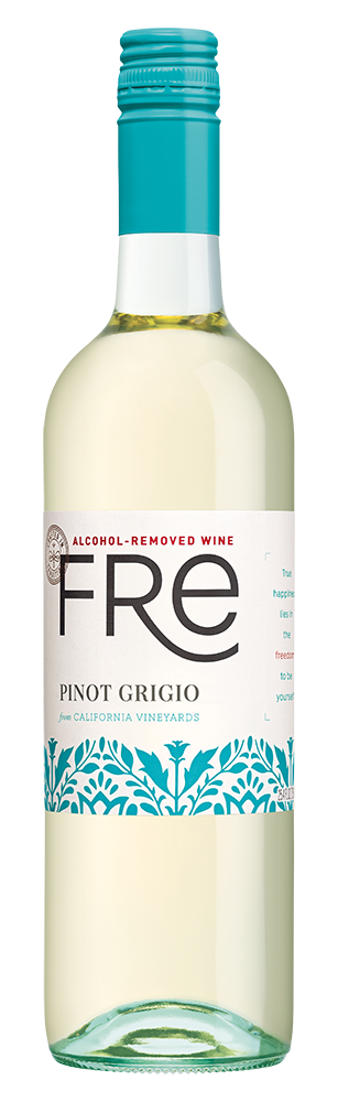 A bottle of FRE Alcohol-Removed Pinot Grigio white wine
