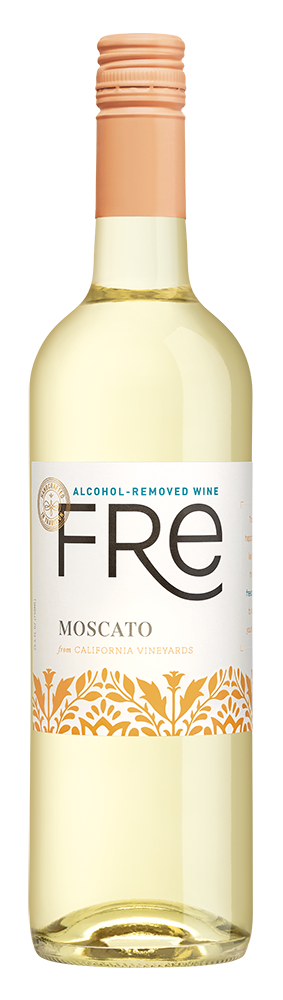 A bottle of FRE Alcohol-Removed Moscato white wine