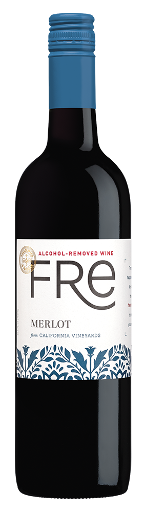 A bottle of FRE Alcohol-Removed Merlot red wine