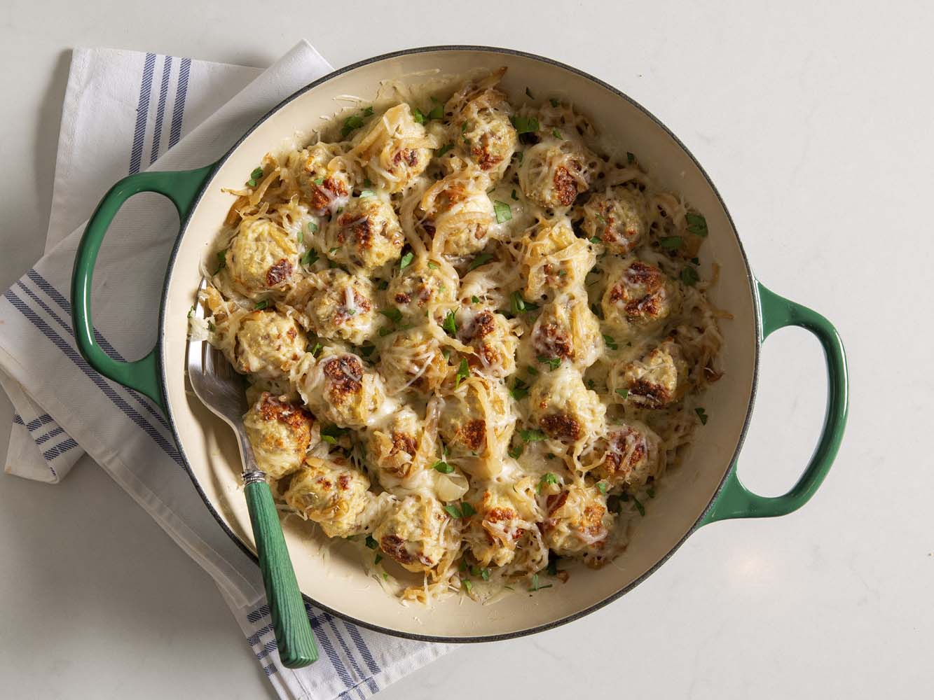 French onion meatballs to pair with FRE alcohol-removed Chardonnay
