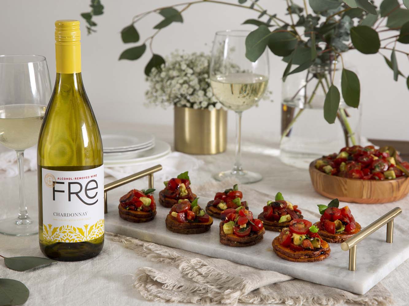 Sweet potato crostini bruschetta to pair with FRE alcohol-removed Chardonnay